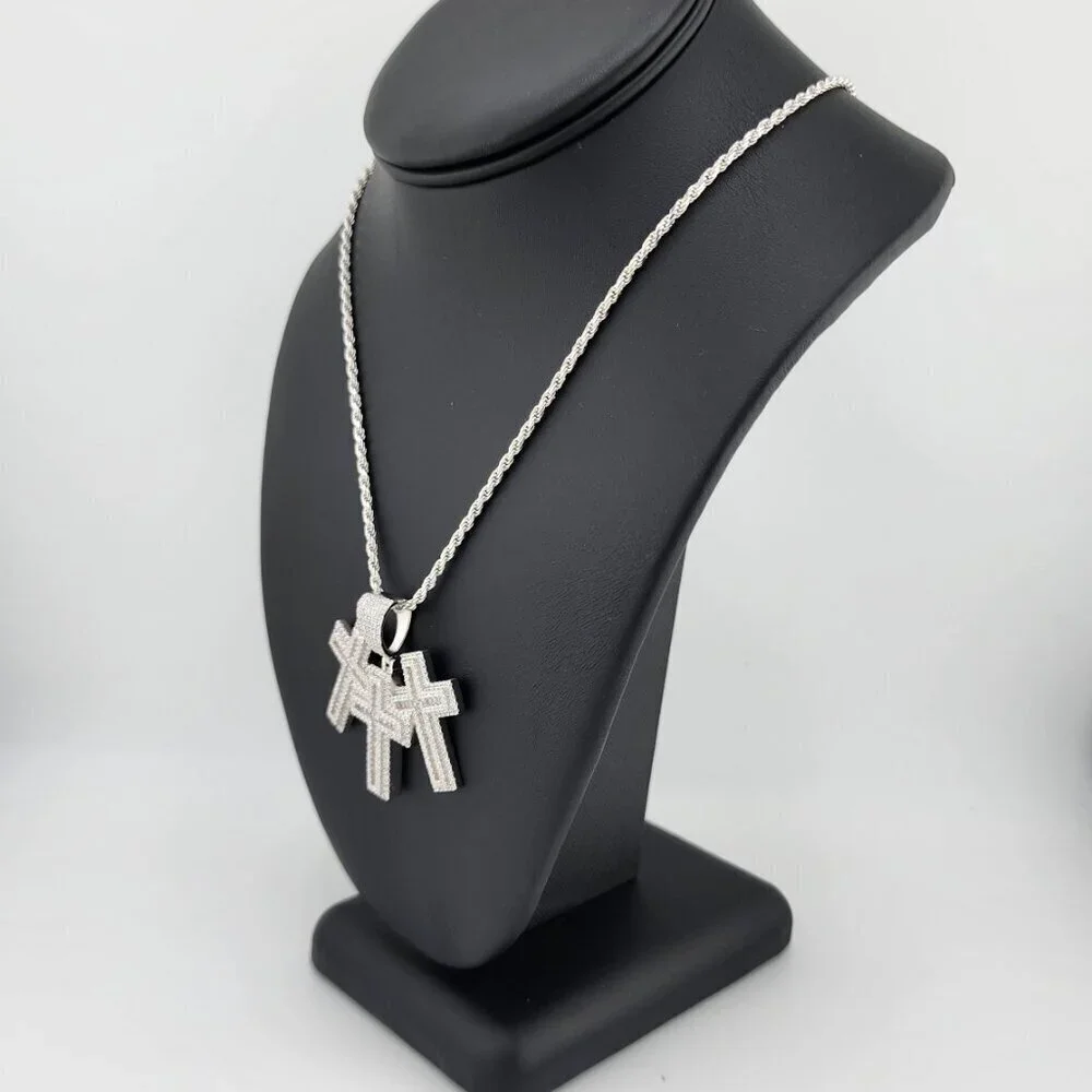 Brand New Sterling Silver 925 Triple Cross Necklace